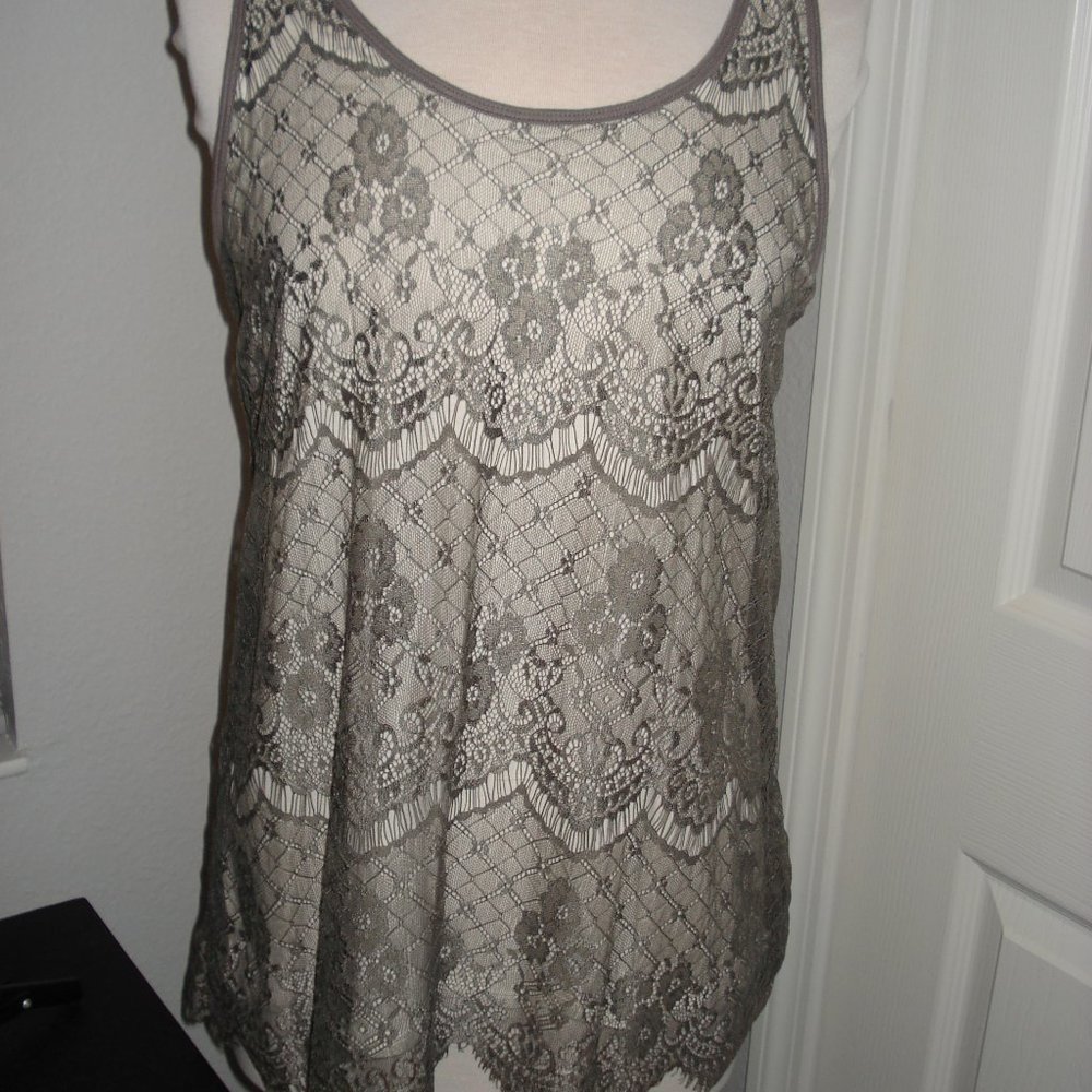 Khaki Lace Sleeveless Top Maurice Brand Size Large Lined